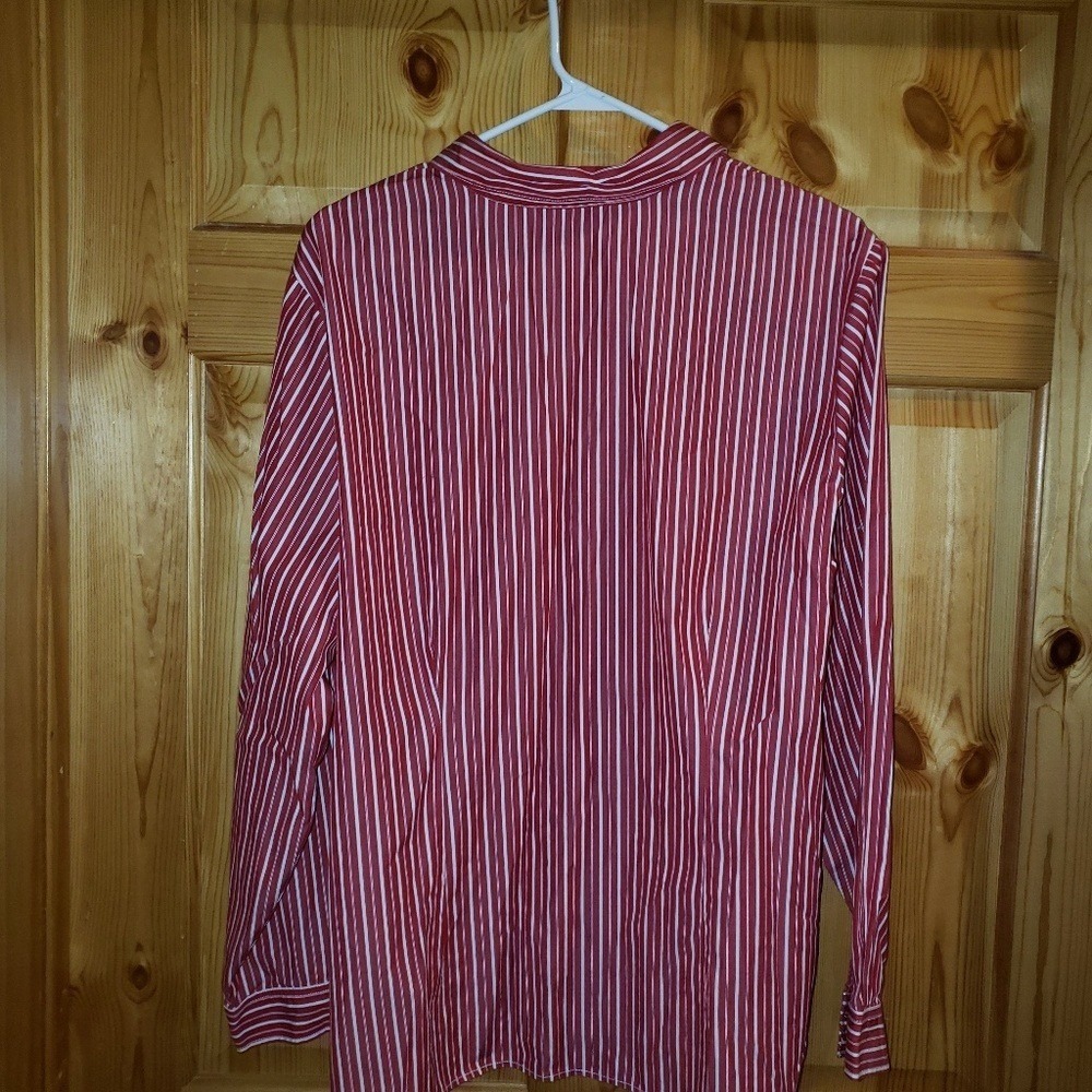 Tommy Hilfiger Woman Red White Striped Ruffle Front Button Down Shirt Size 18 - Picture 3 of 10